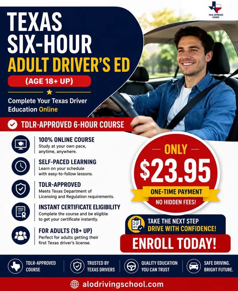 Texas six-hour adult driver's ED